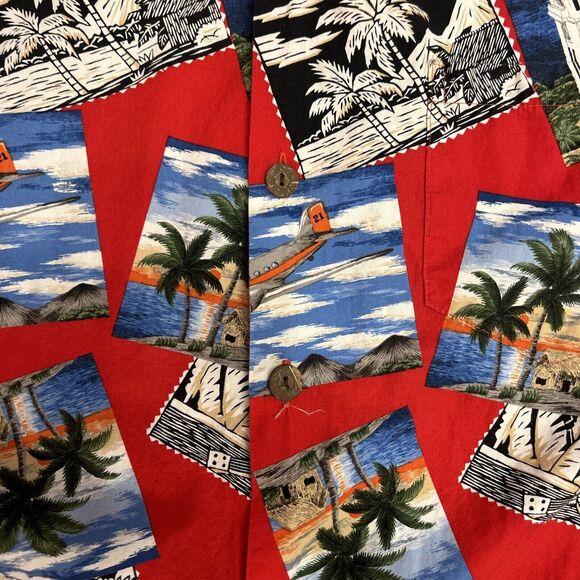 Howie Hawaiian Button Up Down Shirt Mens L 100% Cotton Surf Boards Red Postcard - Picture 3 of 5
